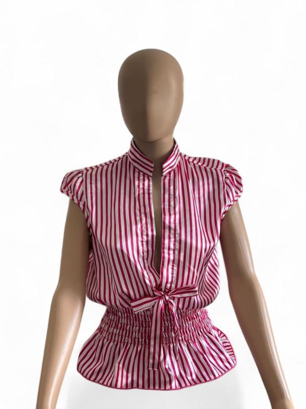 Shasa Pink & White Striped Tie-Waist Blouse